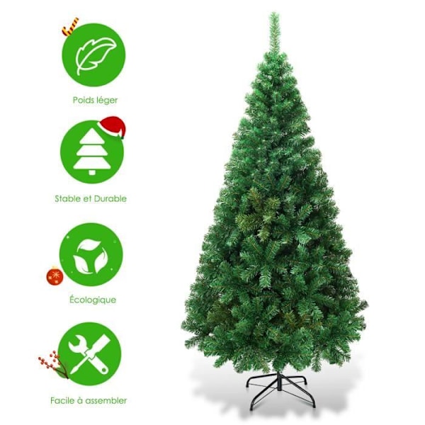 Konstgjord Julgran - COSTWAY - 210CM - Naturgrön - PVC - Lätt att installera Grön