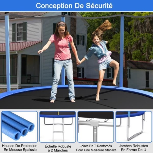 COSTWAY studsmatta 244cm utomhusstege, skyddsnät, hoppmatta, rostskyddsgalvaniserat rör för barn Belastning 80 kg