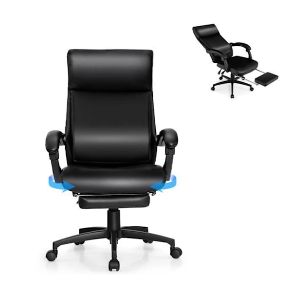 COSTWAY Drejelig kontorstol Ergonomisk tilbagelænet ryglæn med højdejusterbar fodstøtte 62 x 71,5 x 109-119 cm Sort Svart