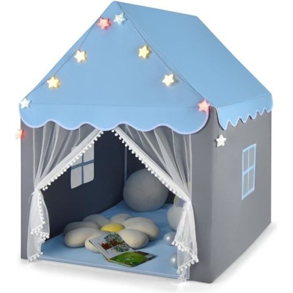 COSTWAY barntält, lekstuga inomhus/utomhus med stjärnljus, med tvättbar matta 105 x 121 x 136 CM Blå