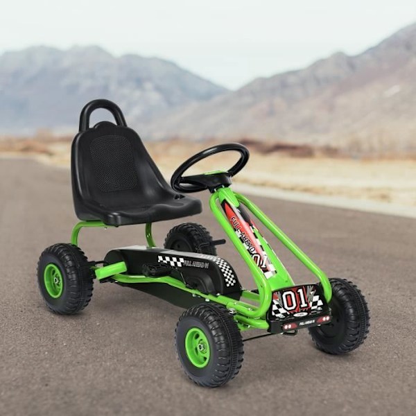 COSTWAY Go Kart barncykel och fordon justerbar sits med handbroms utomhus pojkar och flickor 3-6 år grön Grön