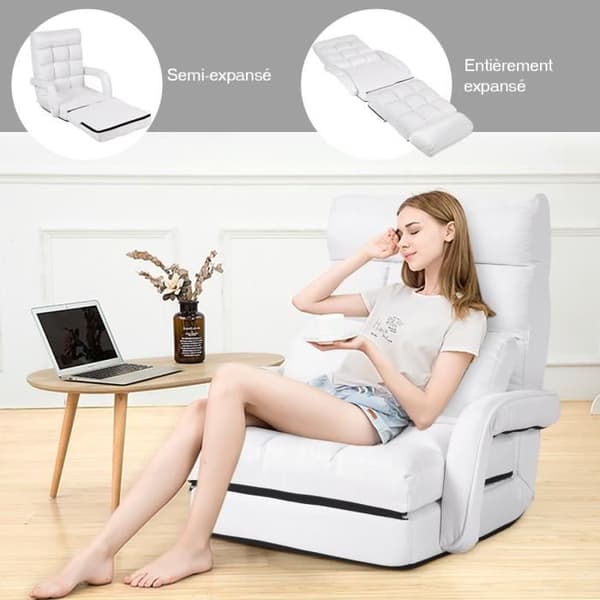Fällbar Sittplats - Vit - 1 Plat - Tyg - 5 Positioner - Kudde Inkluderad Vit