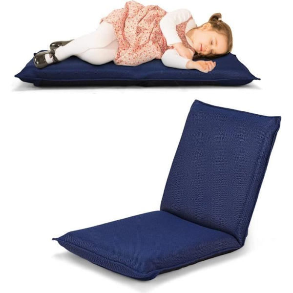 COSTWAY foldbar gulvstol, Tatami hvilestol i 6 positioner, ideel til soveværelse, stue, kontor, 44 x 54,5 x 53,5 cm (L x B x H) marinblå