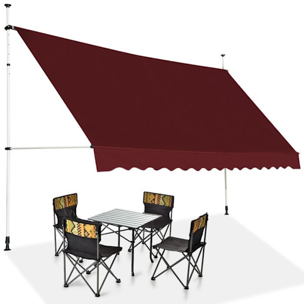 COSTWAY Butik Banner Manuel Retractabel Uden Bor 350x125CM-Hjørne, Højdejusterbar-i Metal og Stof-Fenster, Altan, Have-Rød