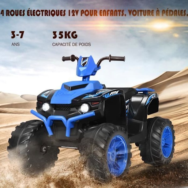 COSTWAY 12V Elektrisk Quad til børn 3-7 år, med lys, musik og historier, 104x67x74cm, til forskellige terræn, blå Blå