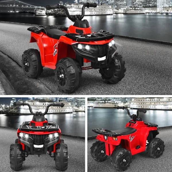 COSTWAY Elektrisk Quad til børn 3 km/t, Forlygter, Musik, MP3, USB, AUX, Justerbar volumen Bil til børn 3-6 år Rød Röd