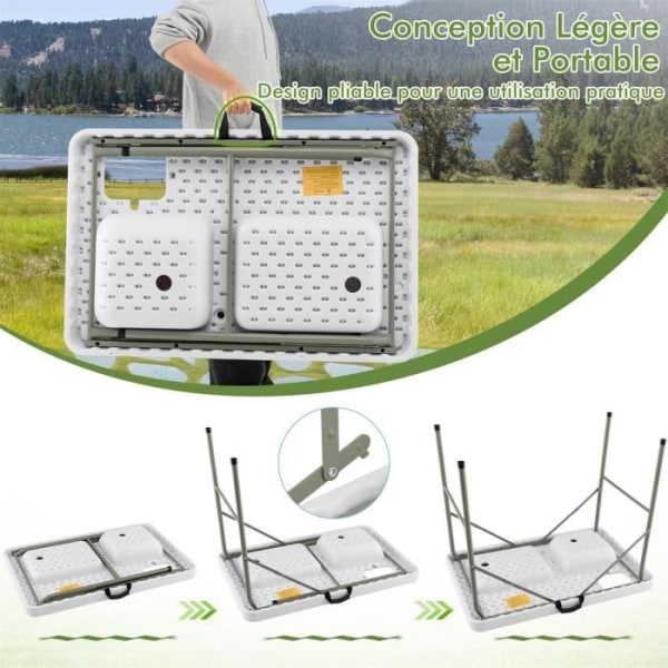COSTWAY hopfällbart campingbord med 2 handfat 360° roterande kran för fiskrengöring Stål &amp; HDPE Belastning 150KG Vit