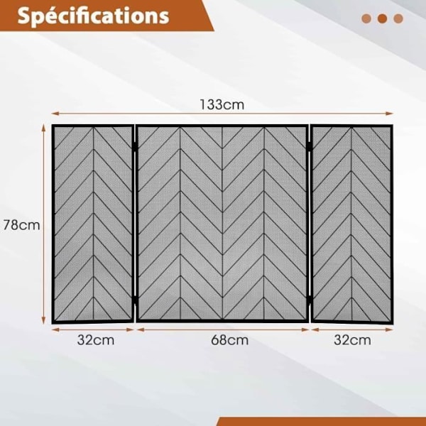 COSTWAY Pejseildskærm - 3 foldbare paneler - Robust metalramme - Beskyttelsesgitter til børn og kæledyr - 133 x 78 CM - Sort