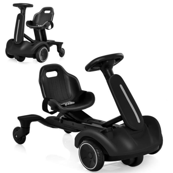 COSTWAY Driftable Electric Kart 6V/5 Ah för barn med 5 hjul, justerbar sits, ratt, 360° rotation, 5 km/h, 3-8 år, svart