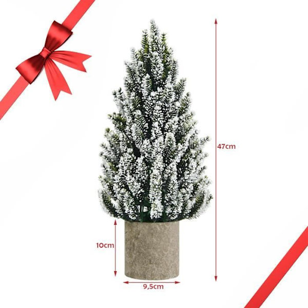 COSTWAY Konstgjord Miniatyr Bordsskiva Julgran Snowy Pulver 47cm 170 kvistar PE Papper Massa Bas Juldekoration Grönt och vitt