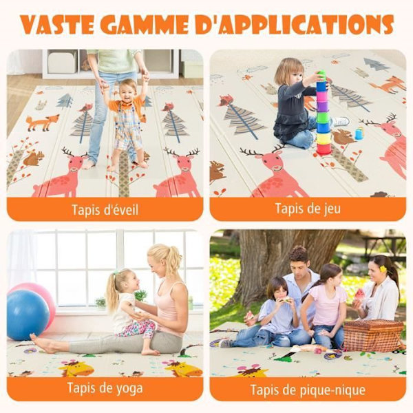 COSTWAY Foldbar Baby Legemåtte 200 x 180 cm - Dobbeltsidet vendbar - Bæretaske - Vandtæt XPE Foring BPA Fri - Hjorte
