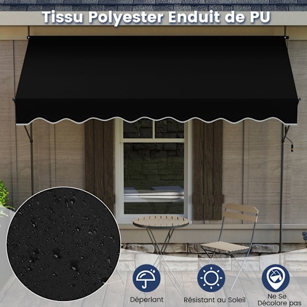 COSTWAY Butik Banne Manuel Retractable 3 x 1,2M - Manivelle Højdejusterbar 210-300CM, Terrasse Markise Anti UV Sort