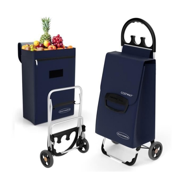 COSTWAY Bärbar Shoppingvagn med hjul, belastning 30 KG, med isolerad ficka och ergonomiskt handtag, maskintvättbar