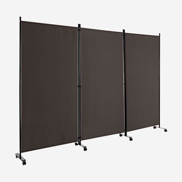 COSTWAY Rullskärm, 3 löstagbara vikbara paneler 262 x 180 CM Skiljevägg, Skydda integritet, Brun
