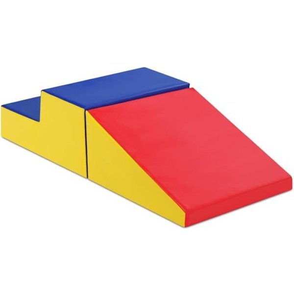 COSTWAY 2 STK Foam Motor Skills Moduler til småbørn Anti-Slip Pædagogisk spil til klatring Glidning Crawling byggeklodser Gult, blått och rött