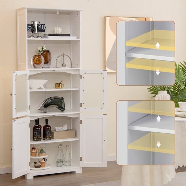 COSTWAY Kylpyhuonepylväs 4 ovella 2 avointa osastoa, kylpyhuonekaappi, säädettävät hyllyt, 60x30x163 cm, valkoinen Vit
