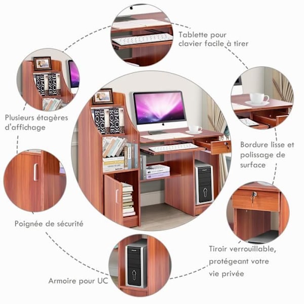 COSTWAY Datorbord med Modern Förvaringsmöbel 16 x 45,5 x 111,5 cm (L × b × H) Sovrum Vardagsrum och Hem kastanj