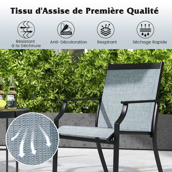 COSTWAY Sæt af 2 Havestole, Sæde i Åndbart Stof, Høj Ryg og Armlæn, til Porch Have Pool Terrase, Blå Blå
