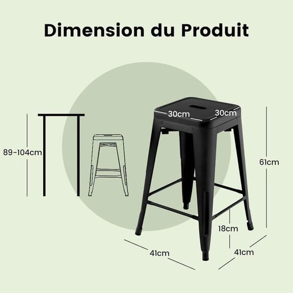 COSTWAY 4 Stabelbare Barstole i Industrielt Metal, Højde 61 CM - Ingen Samling - til Bar, Bistro Sort Sort