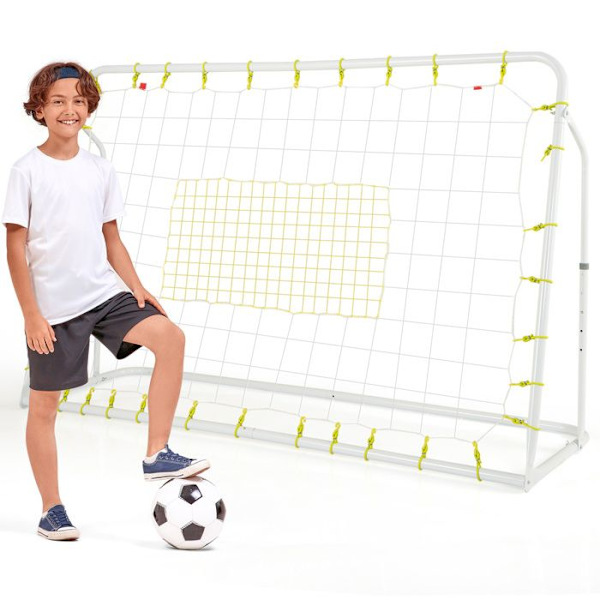 COSTWAY Børnefodbold Rebound Net-2 i 1-187 x 60 x 122,5 cm-5 Vinkler Justerbar-Metalramme-Fodboldtræning-Hvid