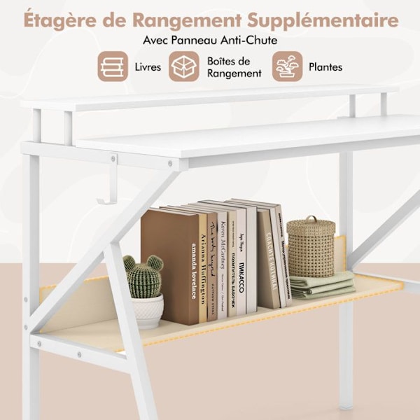 COSTWAY Lille Kompakt Skrivebord med Monitorstøtte - Hængende Krog - Opbevaringshylde til Arbejde, Studie 100 x 48 x 81,5cm