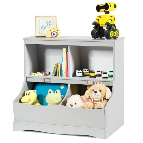 COSTWAY Barnförvaringsenhet för leksaker, 67 x 40 x 62 cm, 4 förvaringsfack, rundat hörn &amp; slät yta, grå