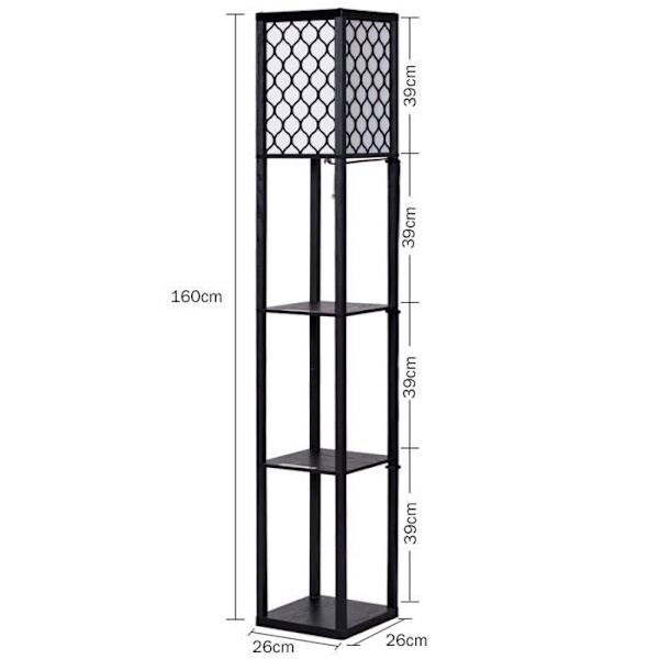 COSTWAY Golvlampa Vardagsrum 3 Förvaringshyllor 26 x 26 x 160cm Trä Skandinavisk Stålampa 60W Glödlampa Ingår ej Sovrum Äggskal