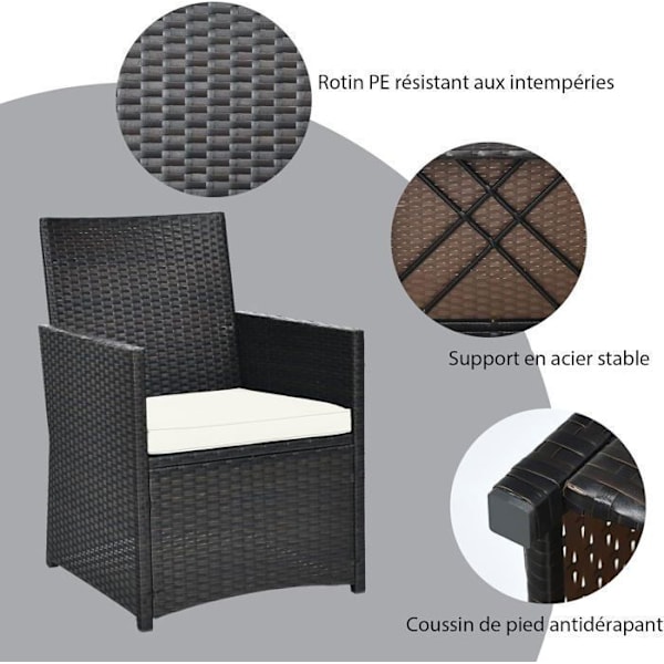 Ensemble 3 pièces table et chaises de jardin COSTWAY en rotin PE anti-UV - salon de jardin avec coussin amovible Blandat brunt