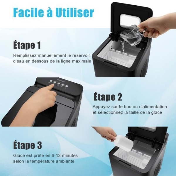 COSTWAY Ismaskine 9 isterninger 15 kg/dag 6 minutters cyklus Automatisk rengøring Touch Control Glaslåg 1,5 L Sort