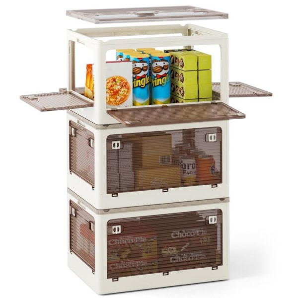 COSTWAY stabelbare plastopbevaringsspande 132 L låg & 3 niveauer & 5 døre & hjul til stue & soveværelse 51,5x36,5x88CM Hvid Vit Brun