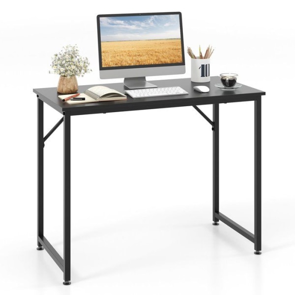 COSTWAY Simpelt computerbord med robust metalstel, justerbar fodstøtte, 100 x 50 x 77 cm, maks 91 kg, sort Svart