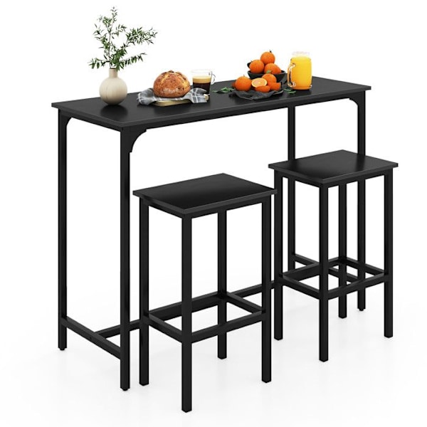Matsalsbordset 3 Delar - COSTWAY - 2 Barstolar - för Matsal, Litet Utrymme, Bistro Svart