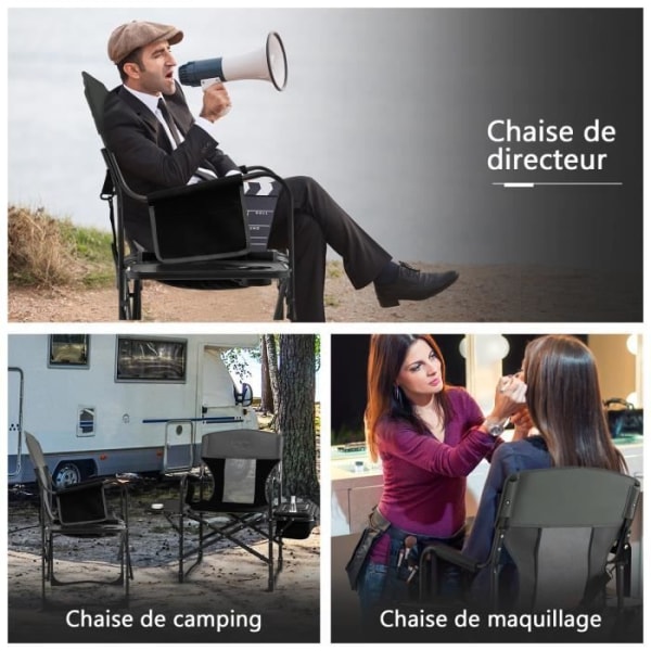 COSTWAY hopfällbar campingstol med litet bord, ispåse med mugghållare, 113 x 56 x 98 CM, last 180 kg, svart