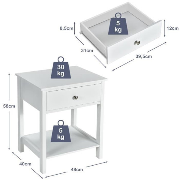 COSTWAY Sæt med 2 2-lags sengebord Modern Simple Style 48 x 40 x 58 CM Hvid Vit