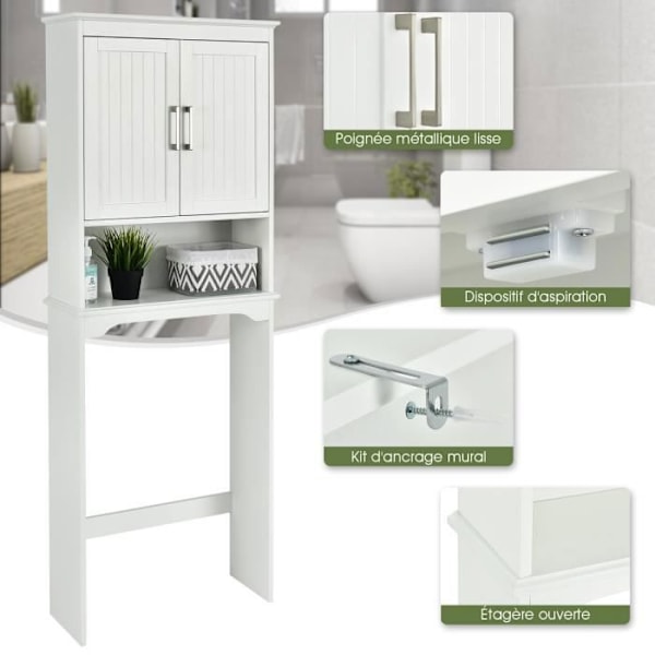 COSTWAY WC WC:n yläpuolella, 3 hyllyä kylpyhuoneen säilytykseen Moderni valkoinen 63 x 23 x 168 CM Valkoinen Vit