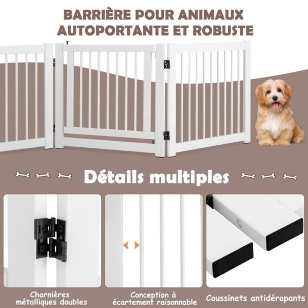 COSTWAY hopfällbar husdjursskyddsbarriär i furu med 3 paneler, 210 x 61 CM, modulär hundbarriär med dörr