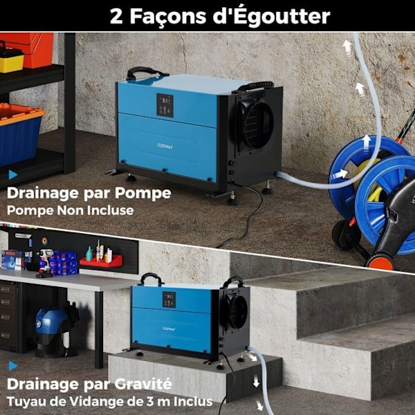 Professionel Affugter COSTWAY-73,5 L/Dag-3 Tilstande-24 timers Timer-Afløbslang-Selektiv Dæfrost-Souterrain-Lager-Blå