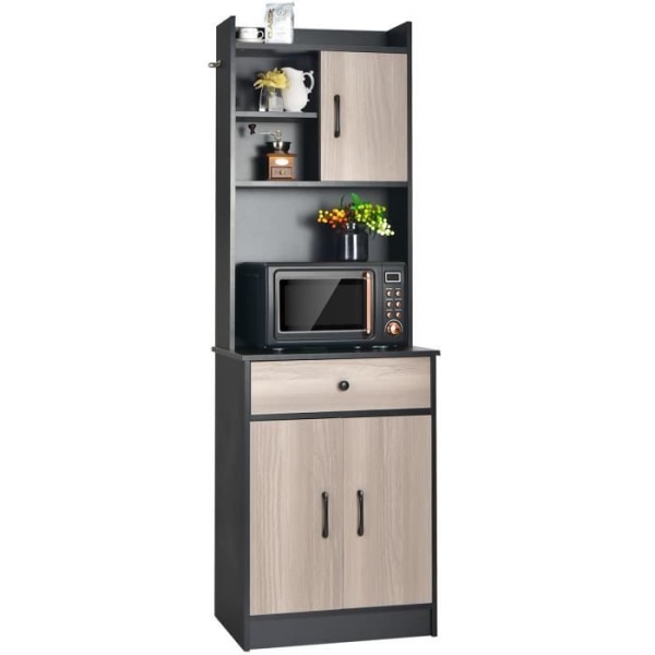 COSTWAY Köksskänk Köksförvaringsenhet med 3 dörrar och 1 förvaringsnisch, kabelgenomföring 60 x 40 x 180 CM Svart