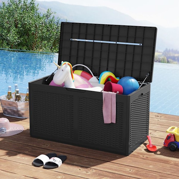 COSTWAY Förvaringslåda med Hjul för Utomhusbruk - 380 L - i PP-resin Låsbart Lock Svart
