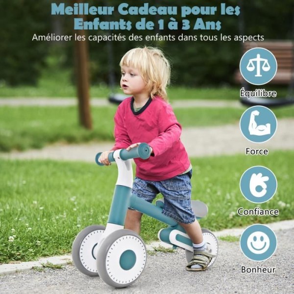 COSTWAY Balanscykel utan pedal för baby 1-3 år med 3 hjul, hopfällbar barnbalanscykel med höjdjusterbar sadel, blå