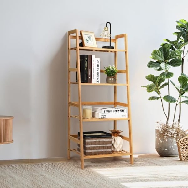 COSTWAY 4-lags bambus reol, 48 x 32 x 115 CM (L x B x H), opbevaringshylde til stue, køkken, kontor, naturlig Naturlig