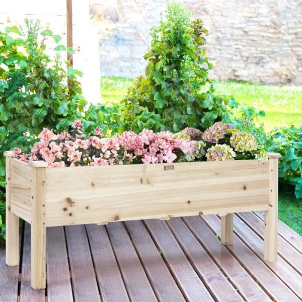 COSTWAY rektangulär planteringslåda i trä 119x43,5x51 cm fyrkantig upphöjd grönsaksbädd med 5 dräneringshål för grönsaker Örter Blommor