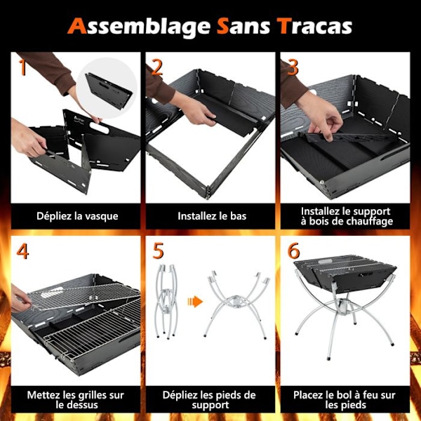 COSTWAY multifunktionel havebræt - 45 x 45 x 49 cm - Sammenfoldelig kulgrill - Grillr i rustfrit stål - Bæretaske og handsker