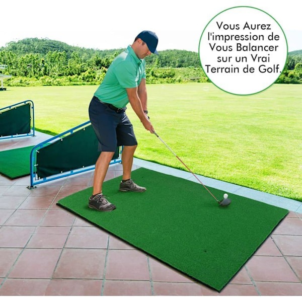 COSTWAY golftræningsmåtte 1,5 x 1 m med 2 tee-positioner og 3 gummi-tees inkluderet, til indendørs og udendørs brug Grön