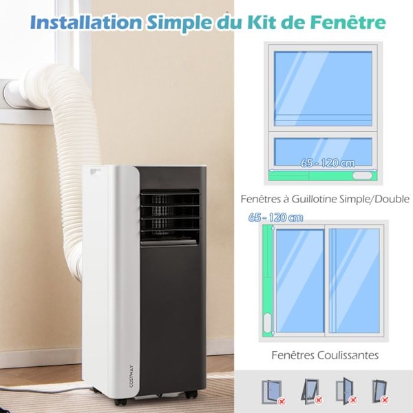COSTWAY 4 i 1 R290 Bärbar Luftkonditionering 7000BTU, Kylfläkt Avfuktare, 24H Timer, Fjärrkontroll, för 28㎡ Svart