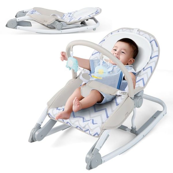 COSTWAY 2 i 1 Baby Bouncer-3 Position Ryggstödsfast sits/avtagbart tvättbart tyg Rocker-Toy Arch-0 till 6 månader 9 kg-Grå