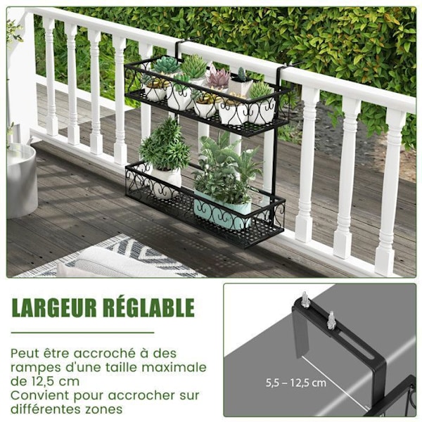 COSTWAY Smedejernsblomsthylde med 5,5-12,5 cm justerbare kroge 2 etagers hængende planteholder Samlet belastning 30 kg