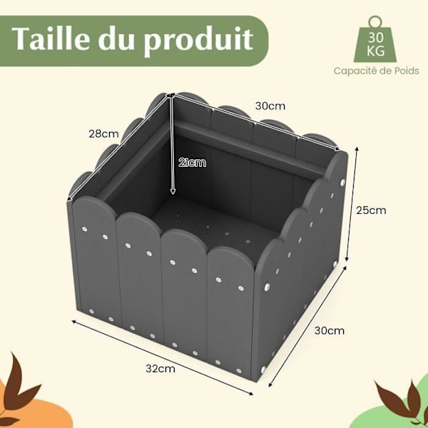 COSTWAY Sæt med 2 HDPE grøntsagshavefirkanter - Drænhuller, Hegnsdesign, Blomsterkasse - Frugt Blomster Grøntsager - Grå Grå