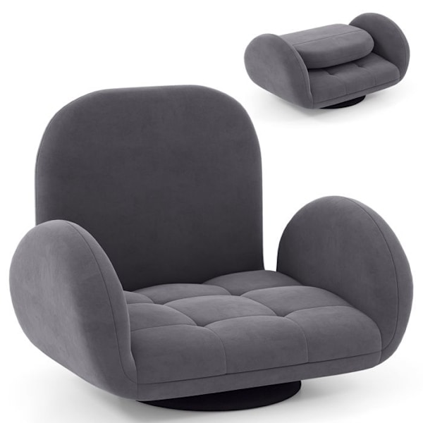 COSTWAY Fold Floor Stol - Drejeligt - Justerbart ryglæn og armlæn - God komfort - Belastning på 150 kg - 89 - 59 x 72 x 46 - 63 cm - Grå grå