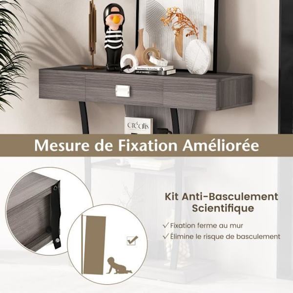 COSTWAY konsolbord, entrémöbler - 3 hyllor, 1 låda - L91 x D30 x H88 - Grå skandinavisk stil